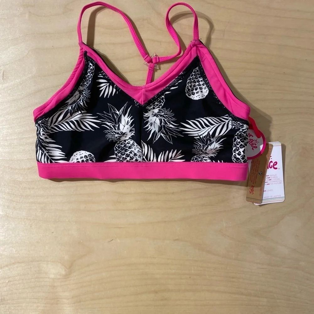 Pink and Black Pineapple Reversible Bikini Top Large (12/14) (IK)